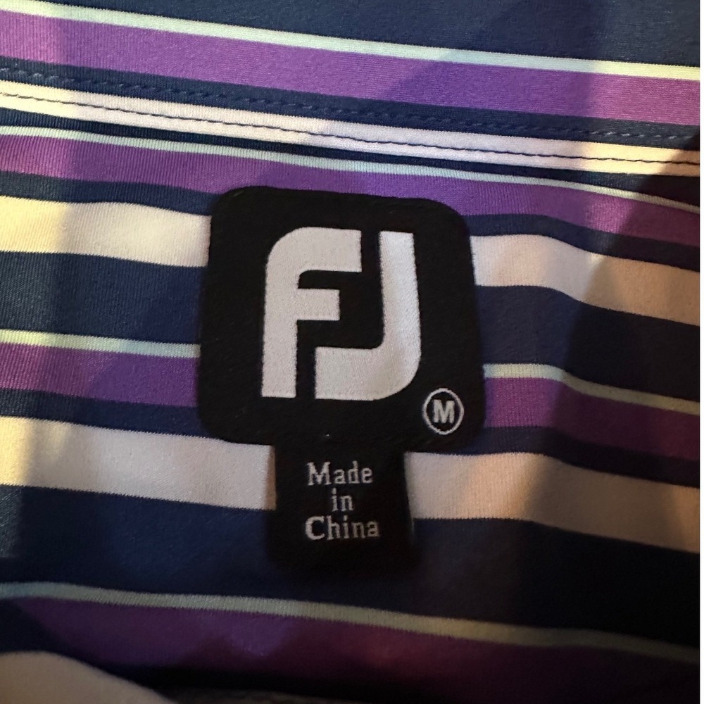 FootJoy Mens M ProDry Striped Golf Polo Shirt Navy Purple Winghaven Logo FJ